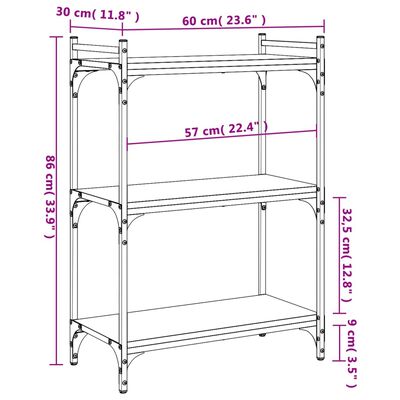 vidaXL Knjižna omara 3-nadstropna sonoma hrast 60x30x86 cm inž. les