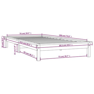 vidaXL Posteljni okvir medeno rjav 75x190 cm trdna borovina