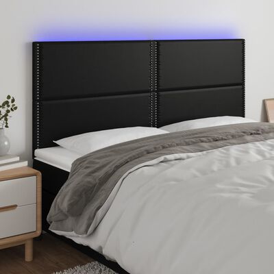 vidaXL LED posteljno vzglavje črno 180x5x118/128 cm umetno usnje