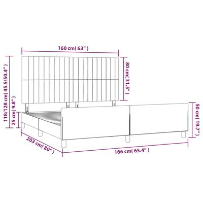 vidaXL Posteljni okvir brez vzmetnice temno moder 160x200 cm žamet