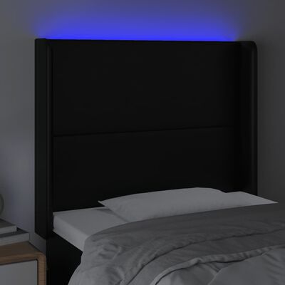 vidaXL LED posteljno vzglavje črno 83x16x118/128 cm umetno usnje