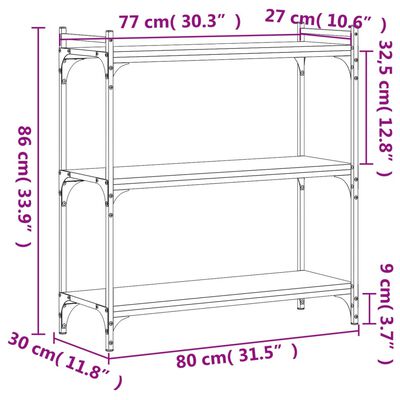 vidaXL Knjižna omara 3-nadstropna dimljen hrast 80x30x86 cm inž. les