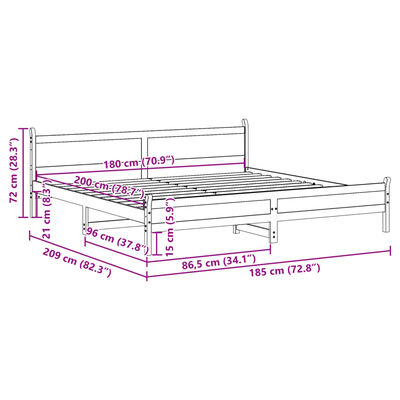 vidaXL Posteljni okvir brez vzmetnice bel 180x200 cm trdna borovina