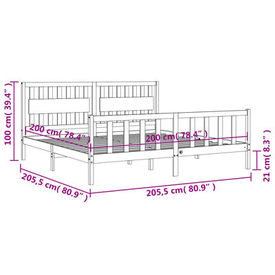 vidaXL Posteljni okvir z vzglavjem 200x200 cm trden les