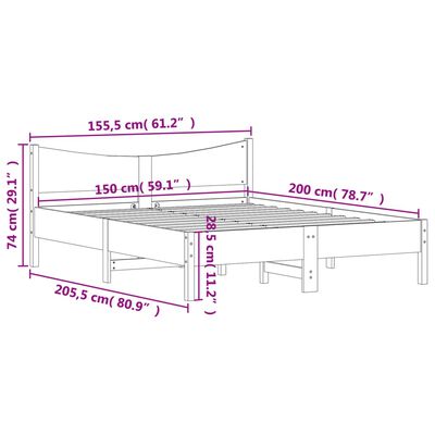 vidaXL Posteljni okvir brez vzmetnice vošč. rjav 150x200 cm borovina