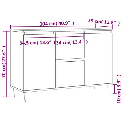 vidaXL Komoda siva sonoma 104x35x70 cm inženirski les