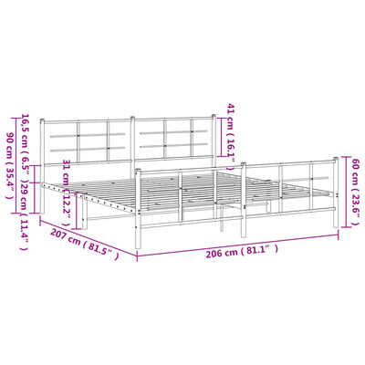 vidaXL Kovinski posteljni okvir z vzglavjem in vznožjem črn 200x200 cm