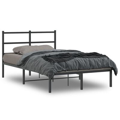vidaXL Kovinski posteljni okvir z vzglavjem črn 120x190 cm