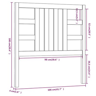 vidaXL Posteljno vzglavje sivo 106x4x100 cm trdna borovina