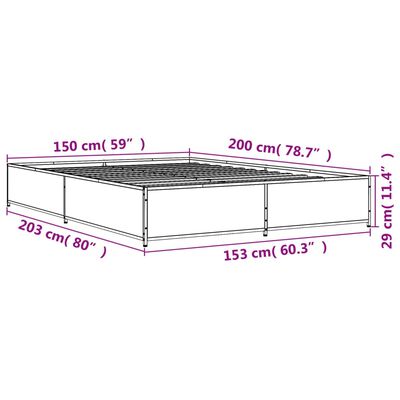 vidaXL Posteljni okvir rjav hrast 150x200 cm inženirski les in kovina