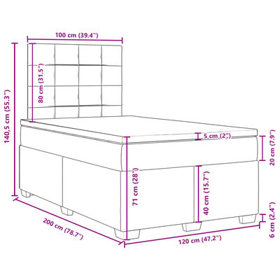 vidaXL Box spring postelja z vzmetnico svetlo siva 120x200 cm žamet