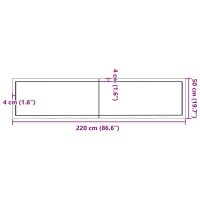 vidaXL Kopalniški pult temno rjav 220x50x(2-4) cm obdelan trden les