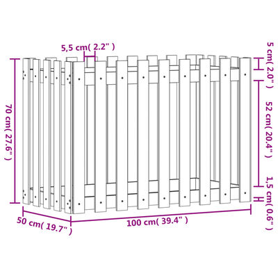 vidaXL Vrtna visoka greda z ograjico bela 100x50x70 cm trdna borovina