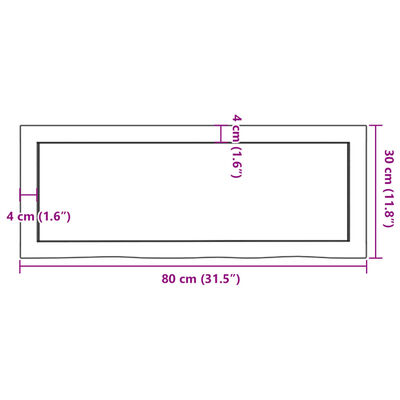 vidaXL Kopalniški pult 80x30x(2-6) cm neobdelan trden les