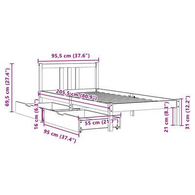 vidaXL Posteljni okvir brez vzmetnice bel 90x200 cm trdna borovina