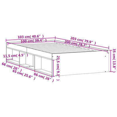 vidaXL Posteljni okvir črn 100x200 cm