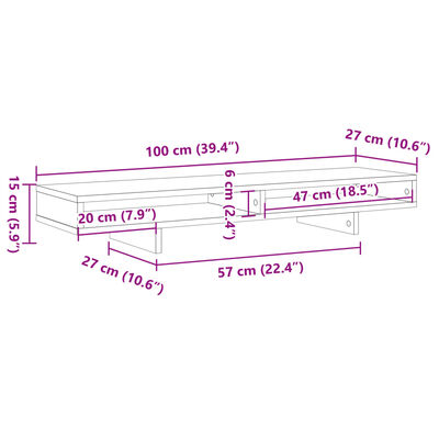 vidaXL Stojalo za zaslon bela 100x27x15 cm inženirski les