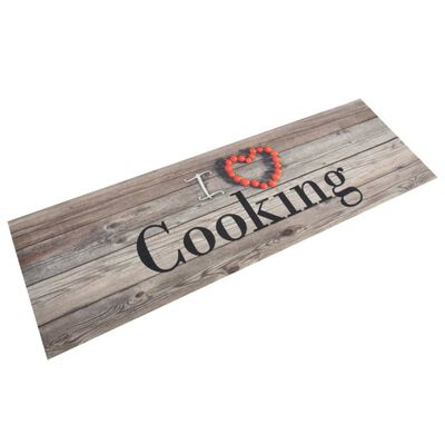 vidaXL Kuhinjska preproga pralna napis Cooking siva 60x180 cm žamet