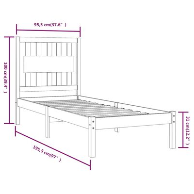 vidaXL Posteljni okvir črn iz trdne borovine 90x190 cm