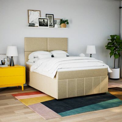 vidaXL Box spring postelja z vzmetnico krem 160x200 cm blago