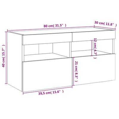 vidaXL Stenska TV omarica z LED lučkami bela 80x30x40 cm