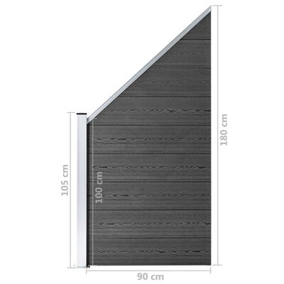 vidaXL Komplet ograjnih panelov WPC 965x(105-186) cm črn