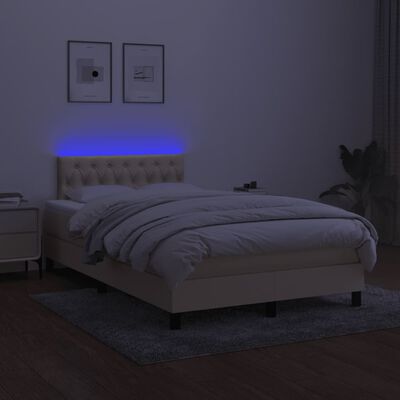 vidaXL Box spring postelja z vzmetnico LED krem 120x190 cm blago