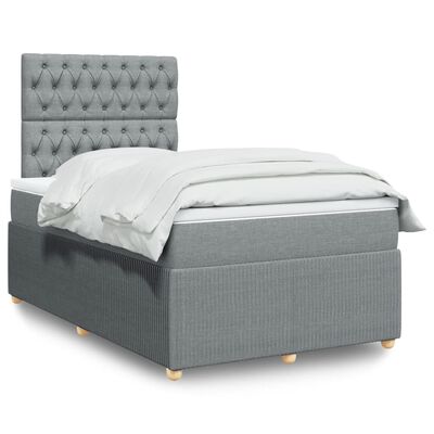 vidaXL Boxspring postelja z vzmetnico svetlo siva 120x190 cm blago