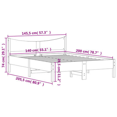 vidaXL Postelja brez vzmetnice voščeno rjava 140x200 cm trdna borovina