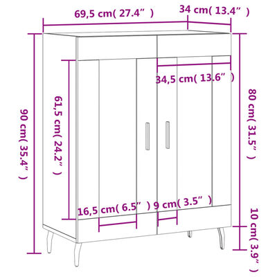 vidaXL Komoda dimljeni hrast 69,5x34x90 cm inženirski les