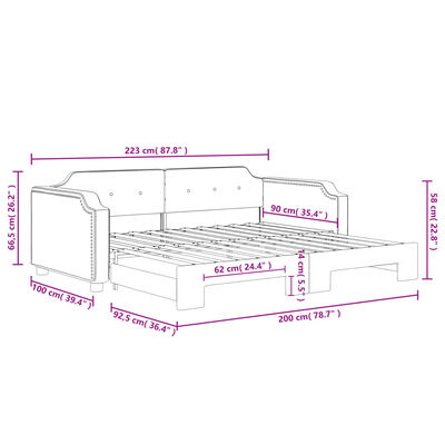 vidaXL Izvlečna dnevna postelja črna 90x200 cm blago