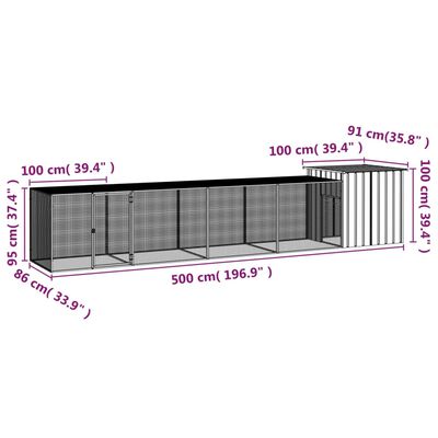 vidaXL Kokošnjak siv 500x91x100 cm pocinkano jeklo