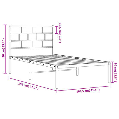 vidaXL Kovinski posteljni okvir z vzglavjem črn 100x190 cm