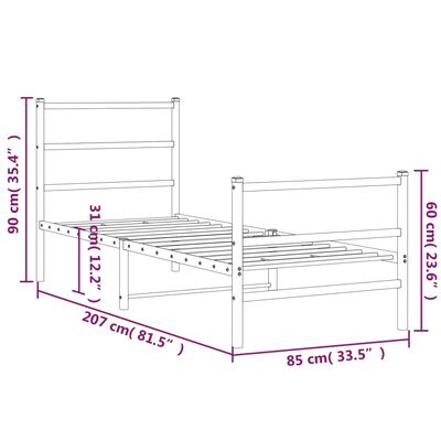 vidaXL Kovinski posteljni okvir z vzglavjem in vznožjem črn 80x200 cm