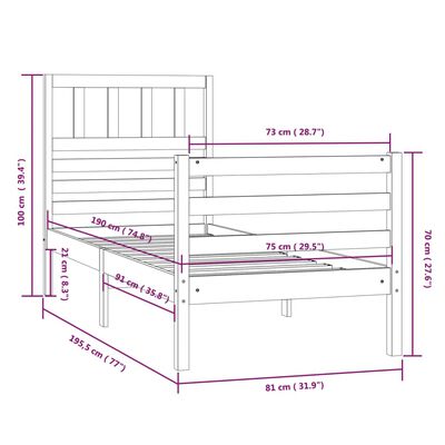 vidaXL Posteljni okvir 75x190 cm trden les