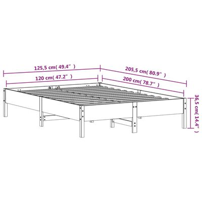 vidaXL Posteljni okvir brez vzmetnice bel 120x200 cm trdna borovina