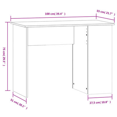 vidaXL Pisalna miza siva sonoma 100x55x75 cm inženirski les