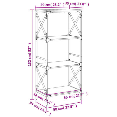 vidaXL Knjižna omara 4-nadstropna siva sonoma 59x35x132 cm inž. les