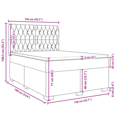 vidaXL Box spring postelja z vzmetnico temno zelen 140x190 cm žamet