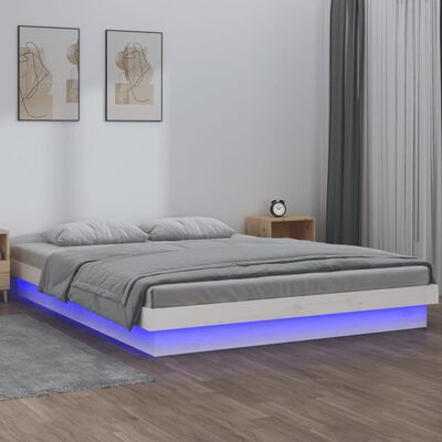 vidaXL LED posteljni okvir bel 150x200 cm trden les