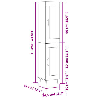 vidaXL Visoka omara siva sonoma 34,5x34x180 cm inženirski les