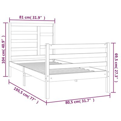 vidaXL Posteljni okvir bel iz trdnega lesa 75x190 cm