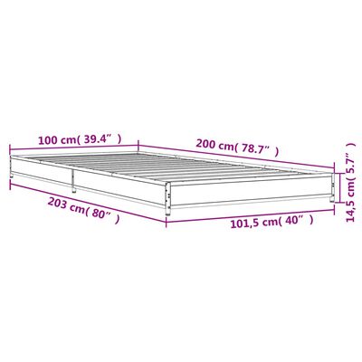 vidaXL Posteljni okvir sonoma hrast 100x200 cm inž. les in kovina