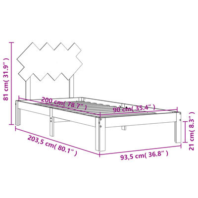 vidaXL Posteljni okvir brez vzmetnice bel 90x200 cm trdna borovina