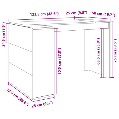 vidaXL Pisarniška pisalna miza bela 123,5x73,5x75 cm inž. les