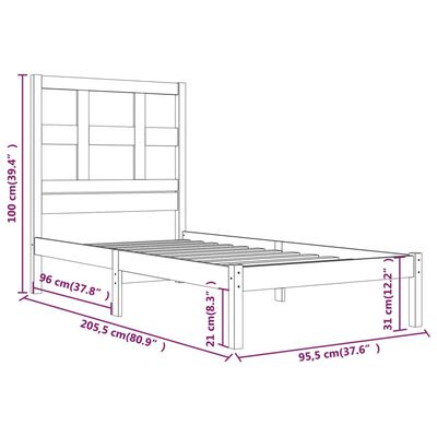 vidaXL Posteljni okvir bel iz borovine 90x200 cm