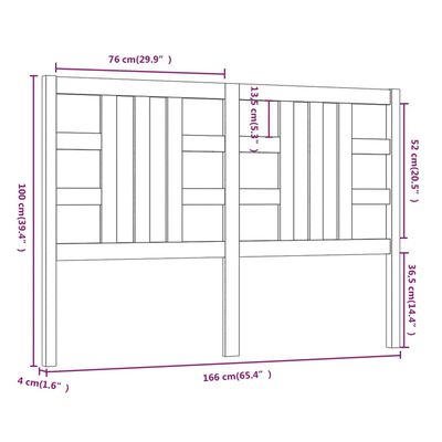 vidaXL Posteljno vzglavje medeno rjavo 166x4x100 cm trdna borovina