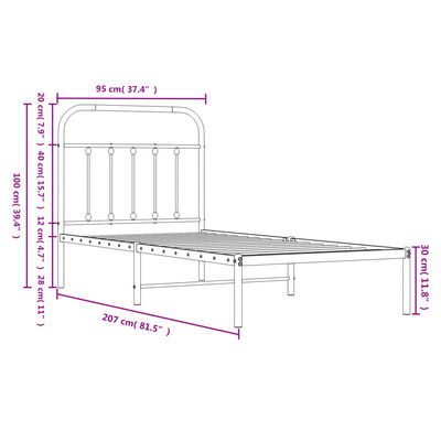 vidaXL Kovinski posteljni okvir z vzglavjem črn 90x200 cm