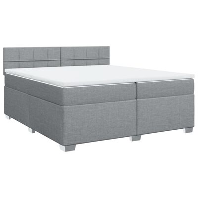 vidaXL Box spring postelja z vzmetnico svetlo siva 200x200 cm blago