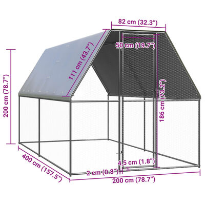 vidaXL Zunanji kokošnjak 2x4x2 m pocinkano jeklo